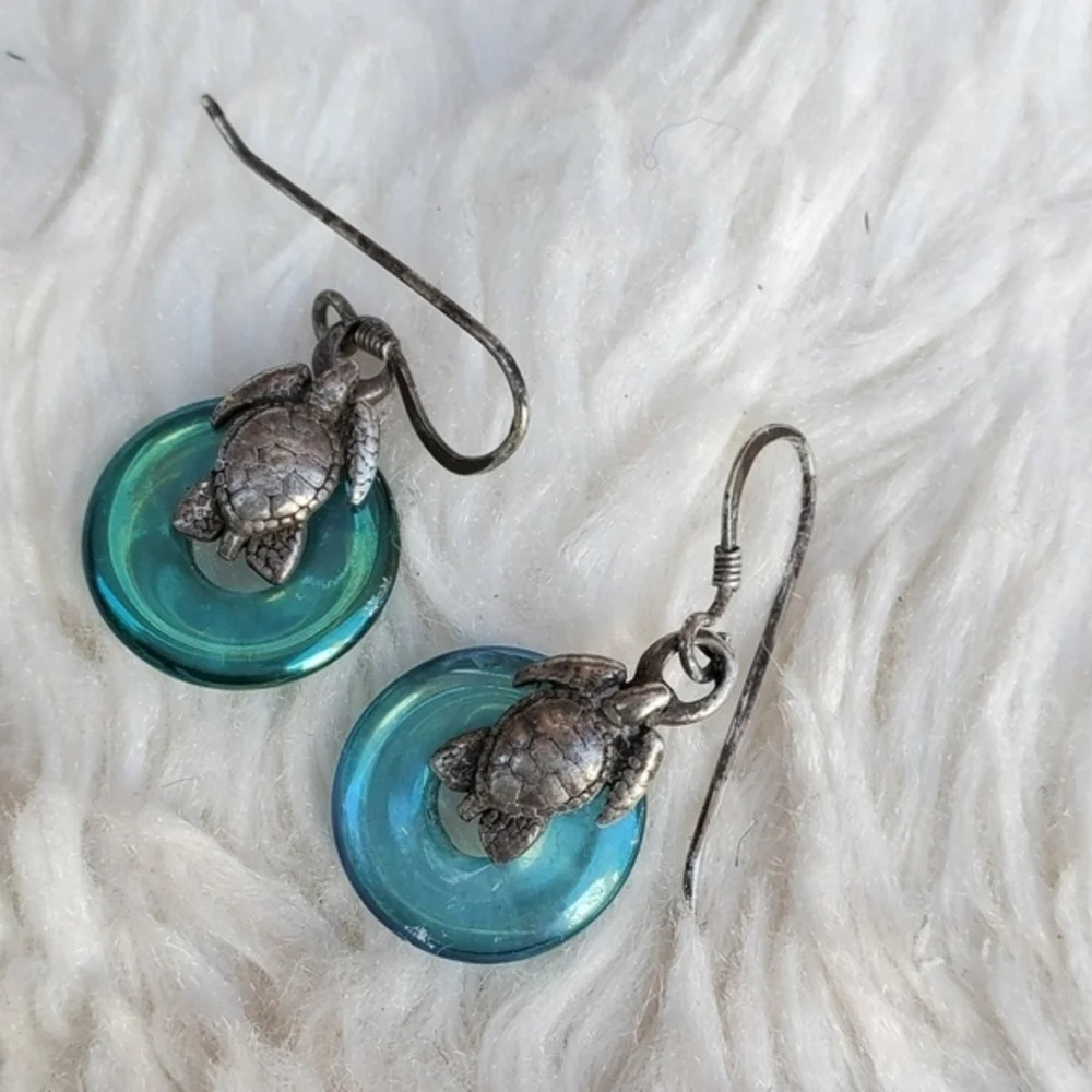 Vintage‎ art glass and sterling Coastal  earrings - Picture 8 of 9